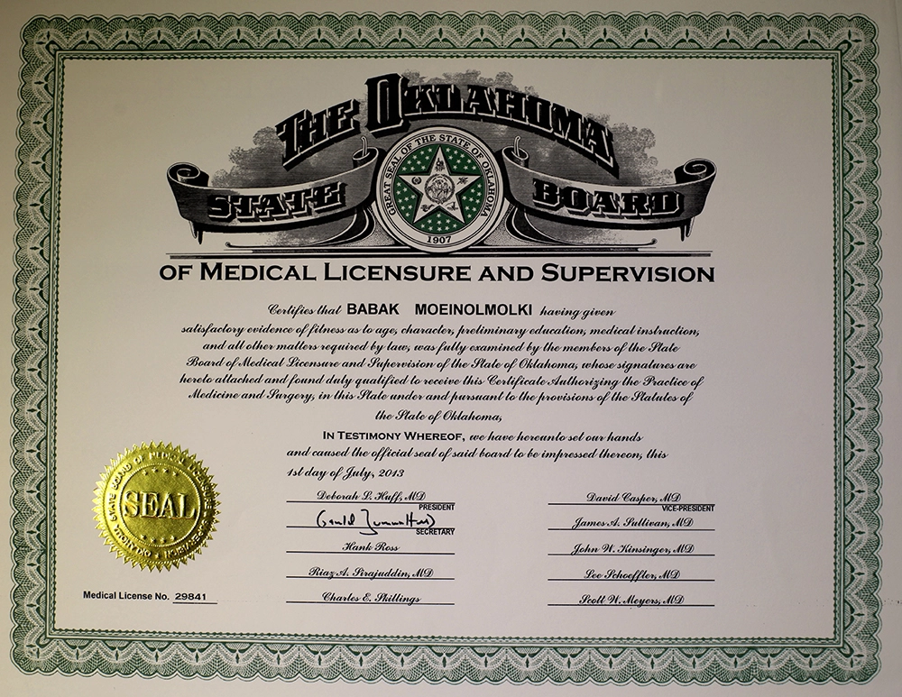 A certification for the supervision of cosmetic surgeons.