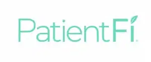 Logo of patientfi, portrayed with a stylized font and a teal color scheme, representing cosmetic surgery cost solutions.