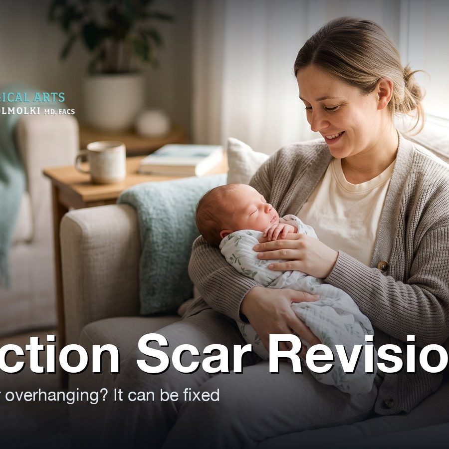 C-section scar revision: new mother holding her newborn