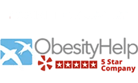 Logo for "ObesityHelp" with the phrase "Cosmetic Surgery" above it and a "3 Star Company" rating depicted with five stars.